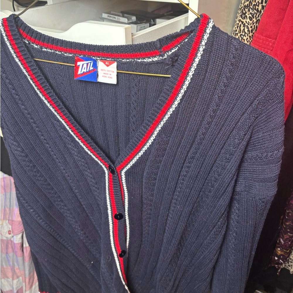 Tail Navy Sweater with Red and White Accents